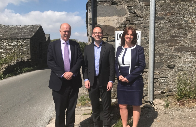 Chris Grayling MP, Simon Fell and Trudy Harrison MP at the A595 at Grizebeck