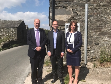 Chris Grayling MP, Simon Fell and Trudy Harrison MP at the A595 at Grizebeck